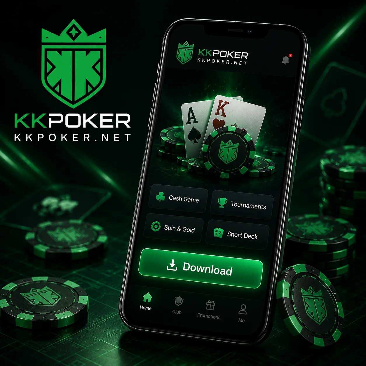 Tela de download do aplicativo móvel KKPoker com o botão 